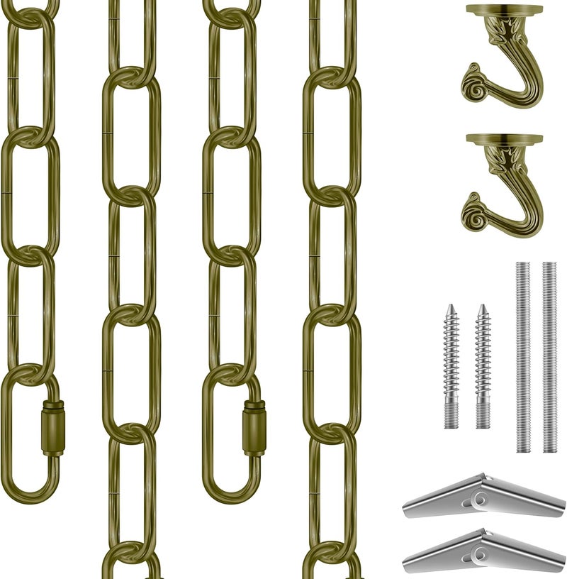 Omytie 12 Ft Heavy Duty Hanging Chain Kit with Connection Locks & Swag Ceiling Hooks for Lighting Fixture, Chandelier, Pendant, Lantern, Swag Lamp, Plant/Flower/Fruit Basket, Bird Feeder (Bronze) - Image 1